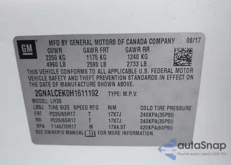 2017 Chevrolet Equinox Lt из США, поврежденный, VIN 2GNALCEK0H1611192